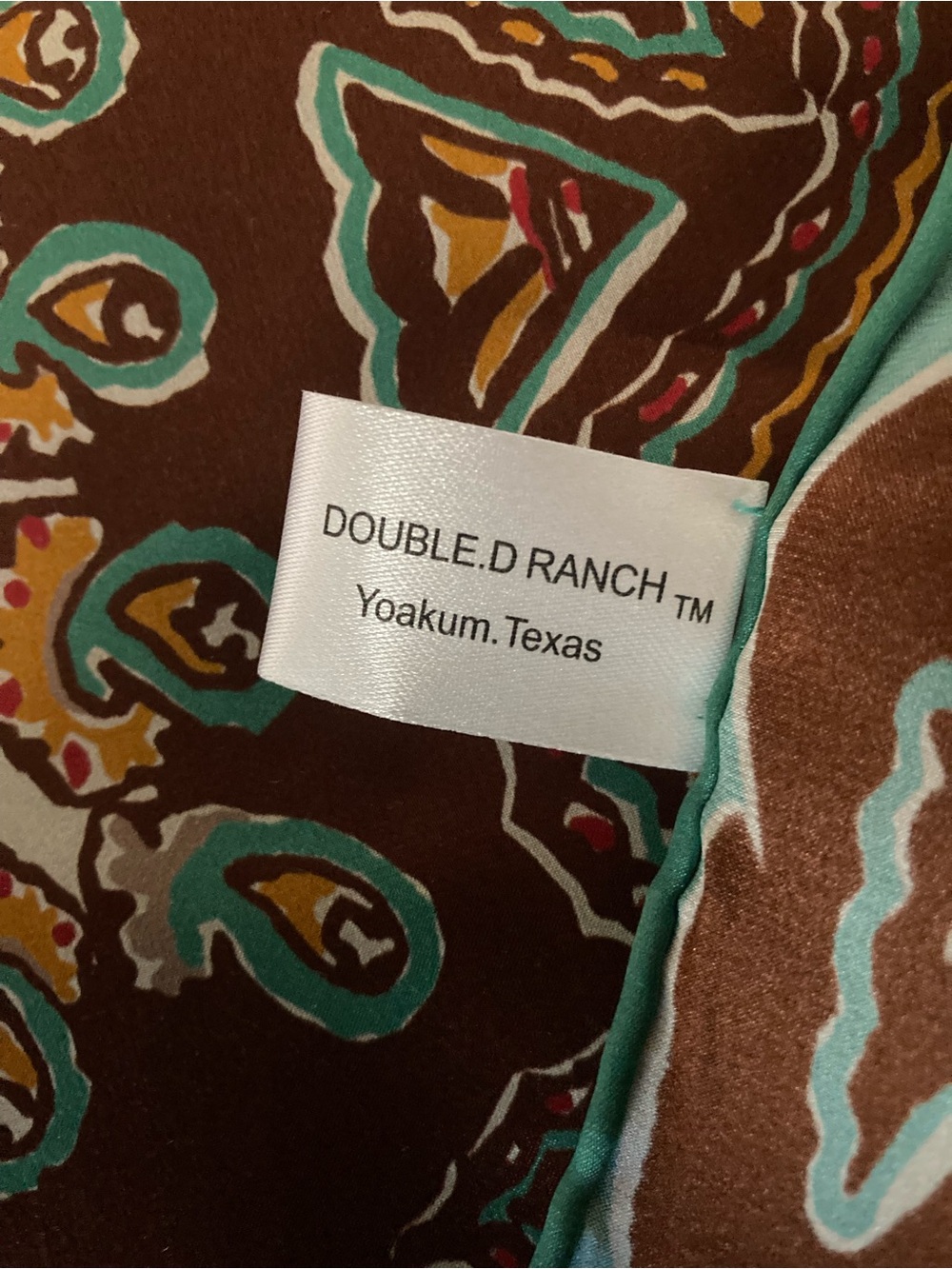 Double D Ranch Teal and Brown Paisley Silk Scarf - Picture 4 of 8